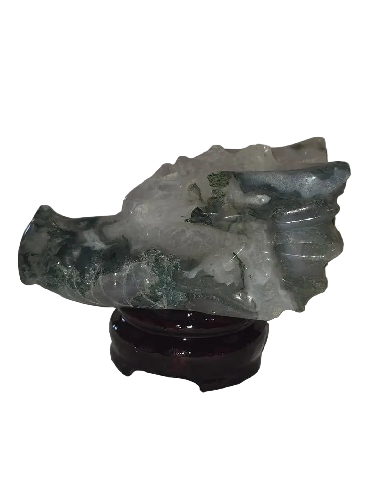 Moss Agate Dragon Skull