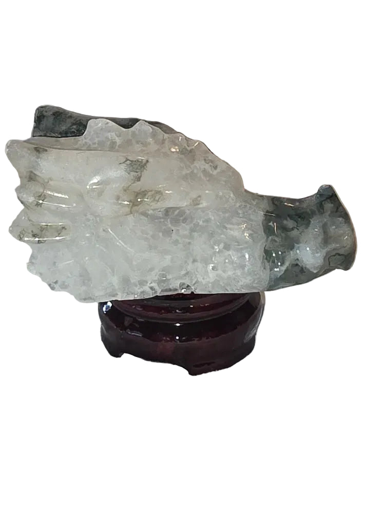 Moss Agate Dragon Skull