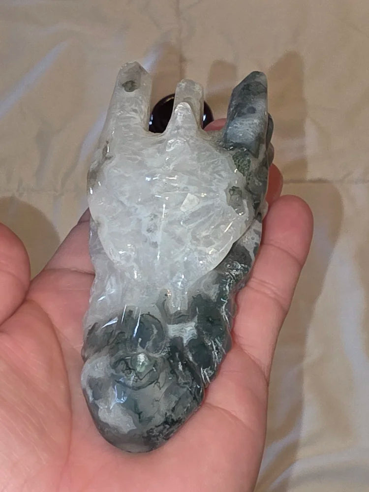 Moss Agate Dragon Skull