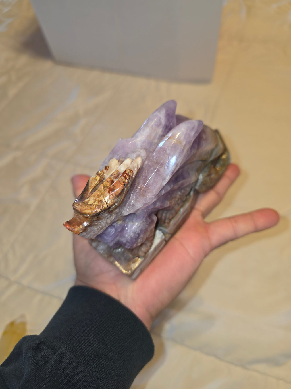 Super Seven (Amethyst & Hematite) Dragon Crystal Carving