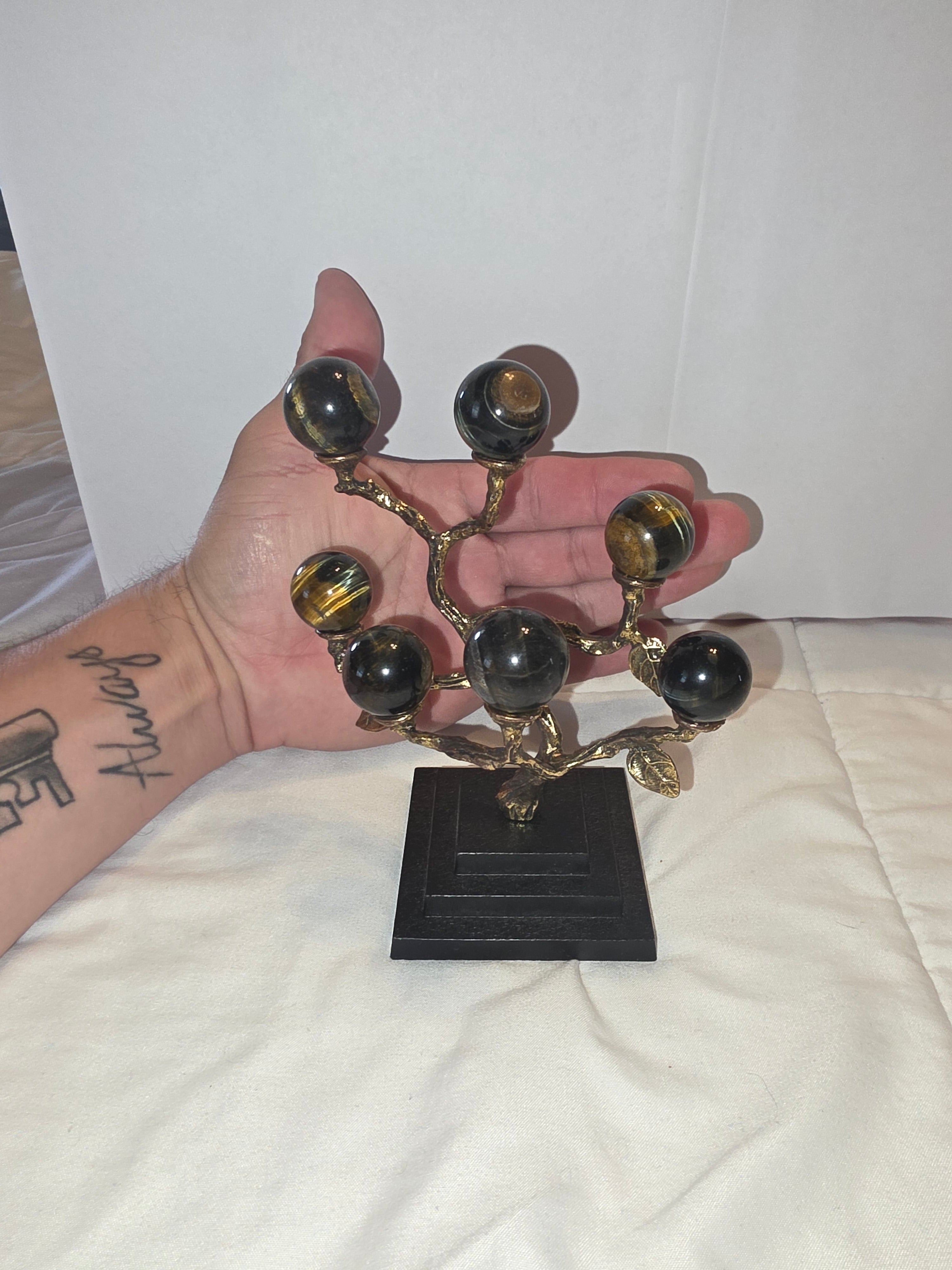 7 Tigers Eye Crystal Sphere Tree