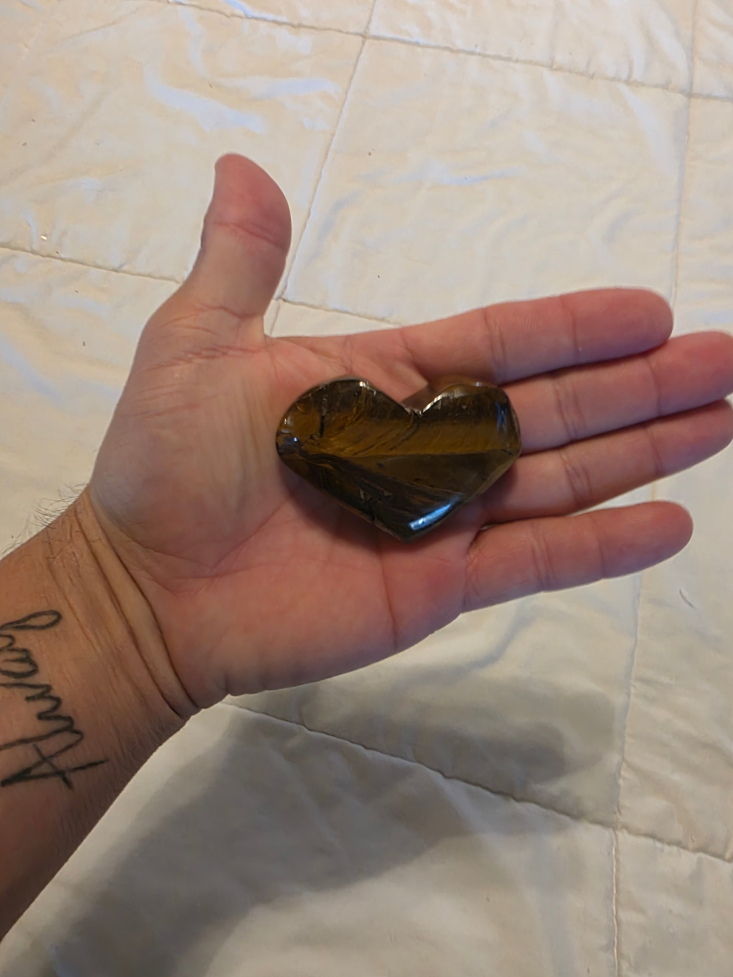 Tigers Eye Heart Palm Stone