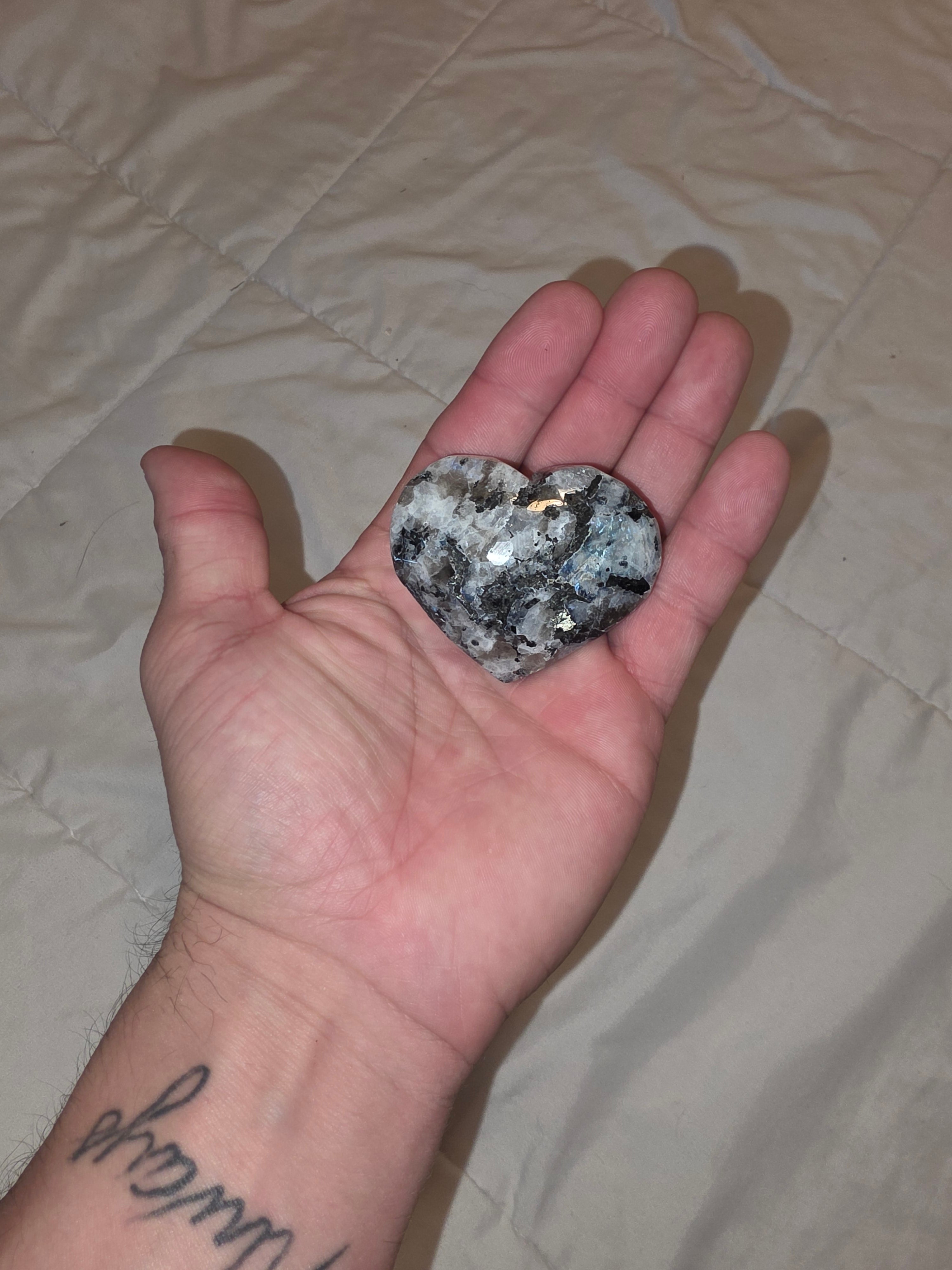 Larvakite Heart Palm Stone