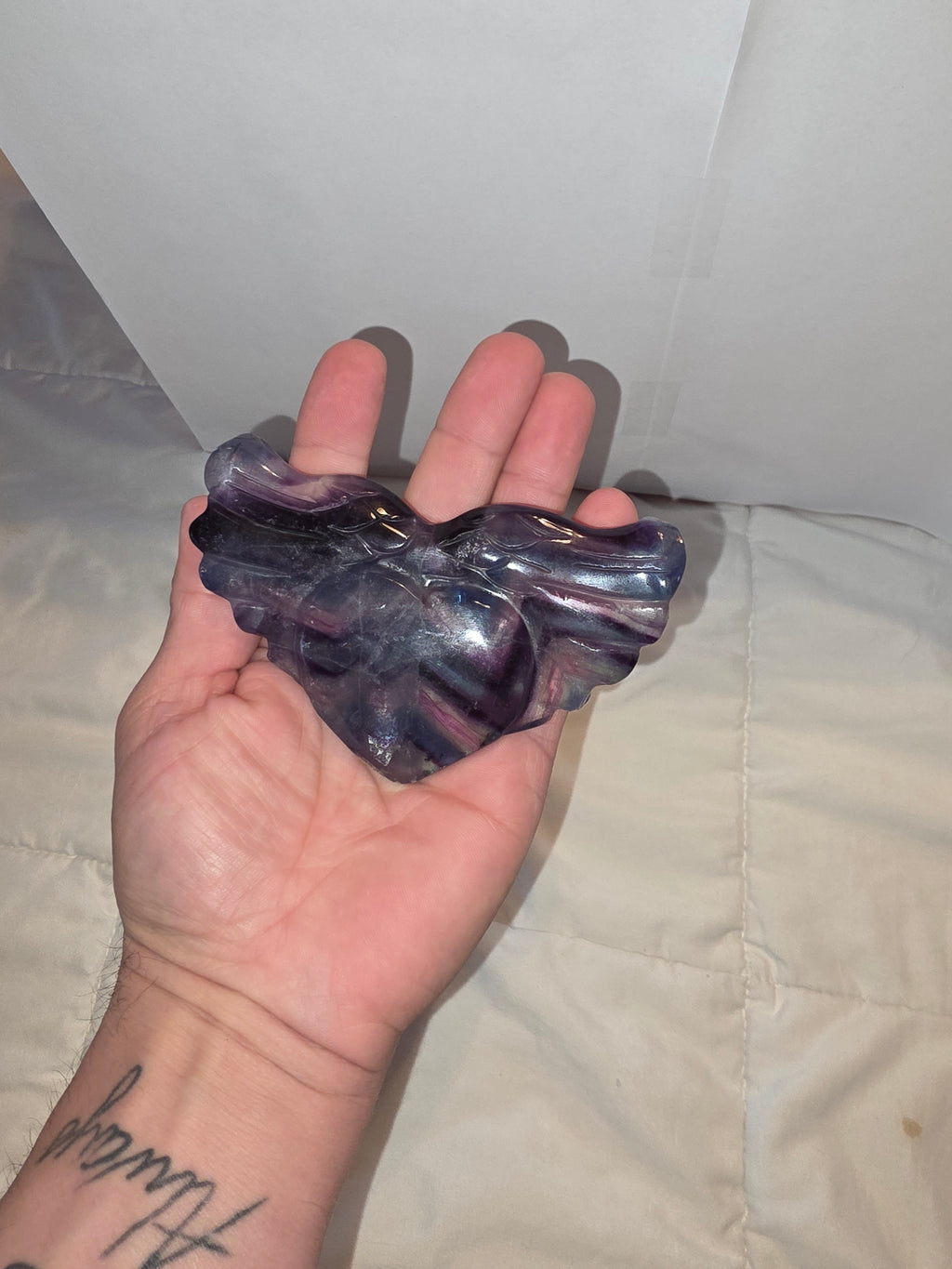 Rainbow Fluorite Heart w/ Wings