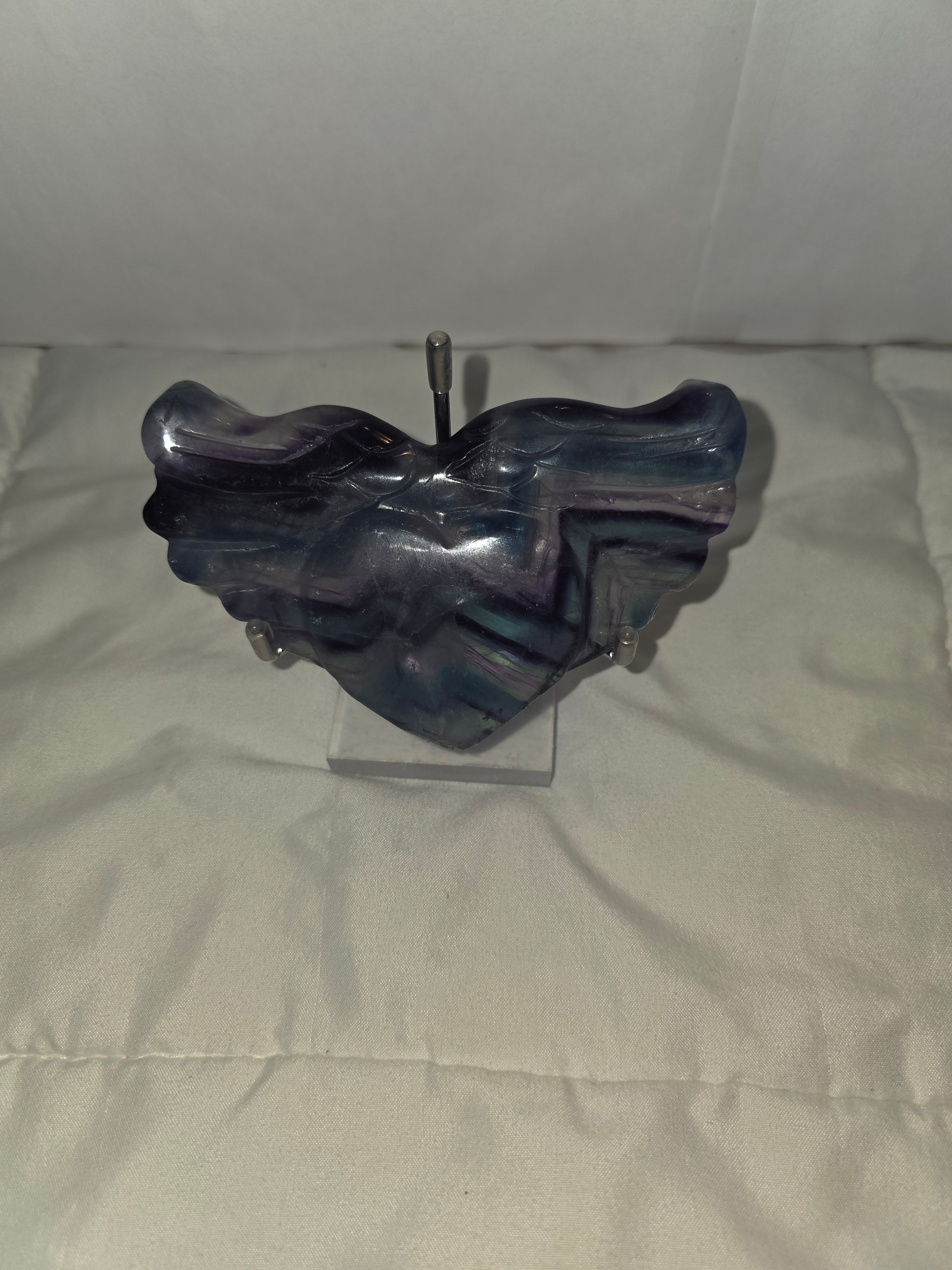 Rainbow Fluorite Heart w/ Wings