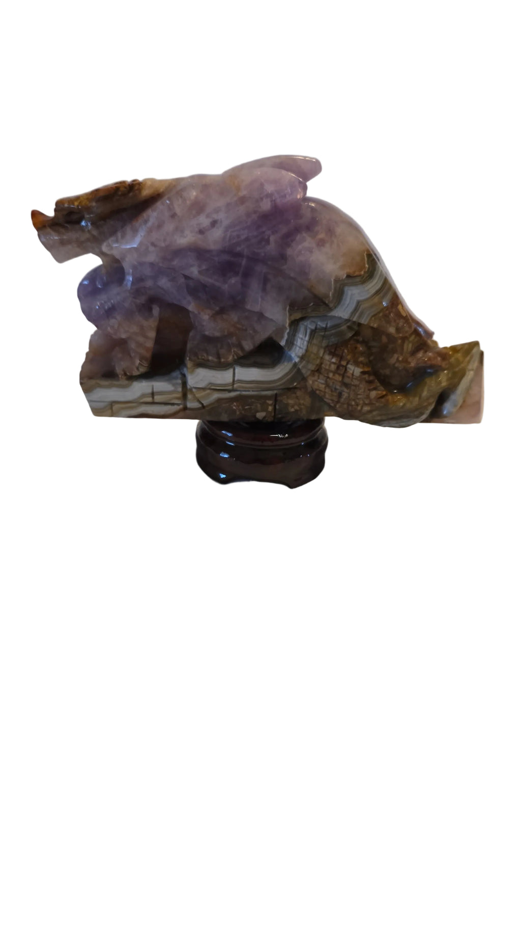Super Seven (Amethyst & Hematite) Dragon Crystal Carving