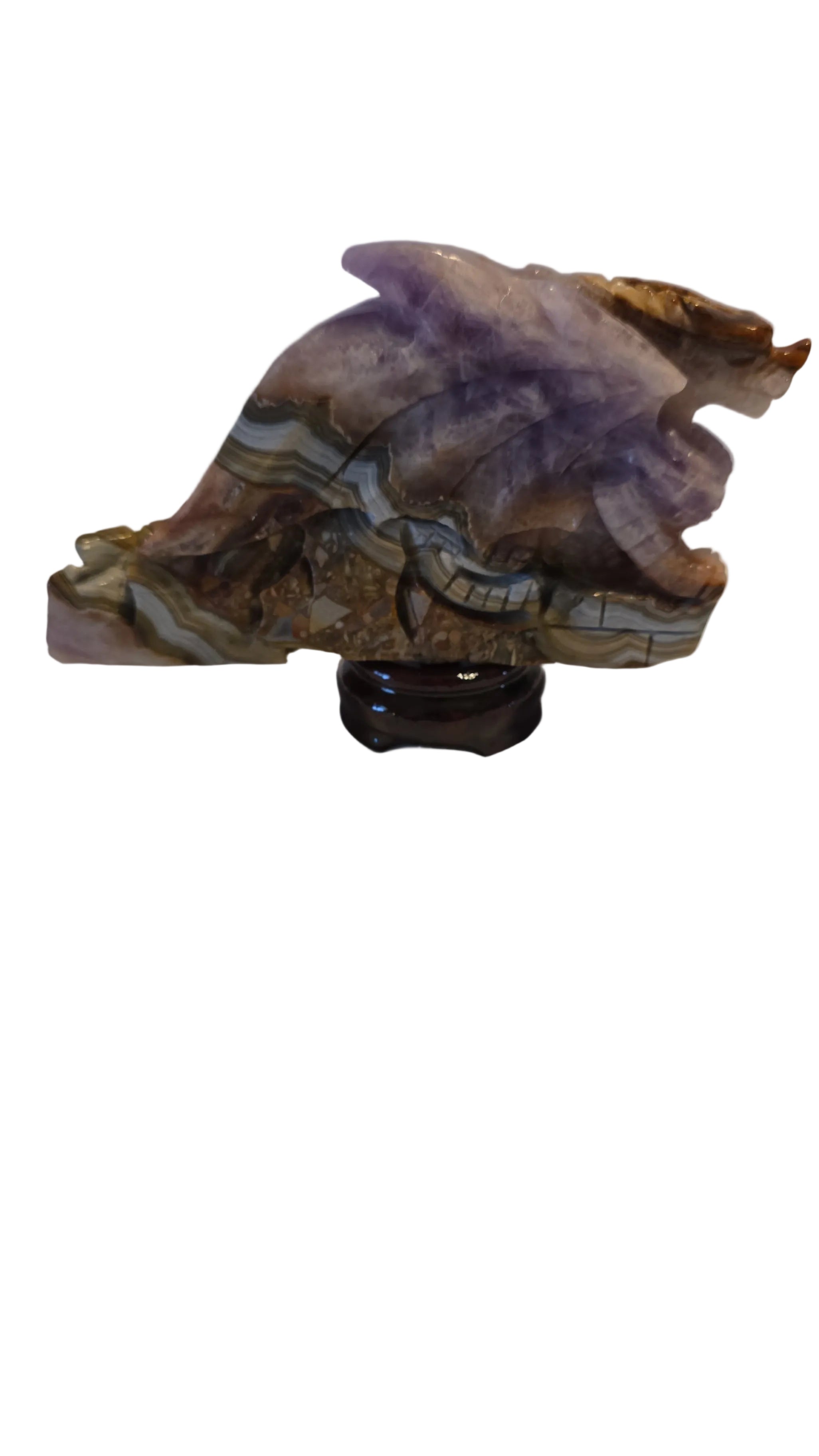 Super Seven (Amethyst & Hematite) Dragon Crystal Carving